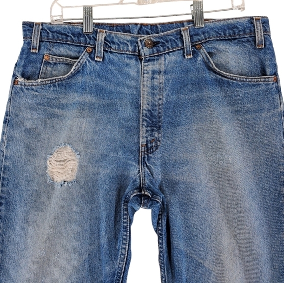 Vtg Levis Blue Jeans 506 Mens 38x30 Distressed Hi Rise Tapered Leg USA (36x30) - Picture 4 of 14